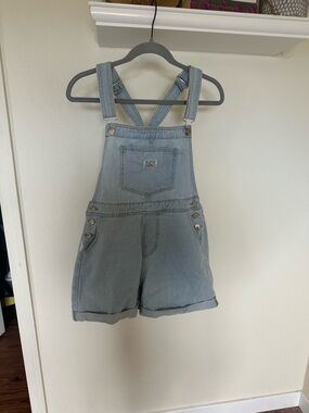 Light Wash Denim Short Overalls - Women's Casual Summer Romper
